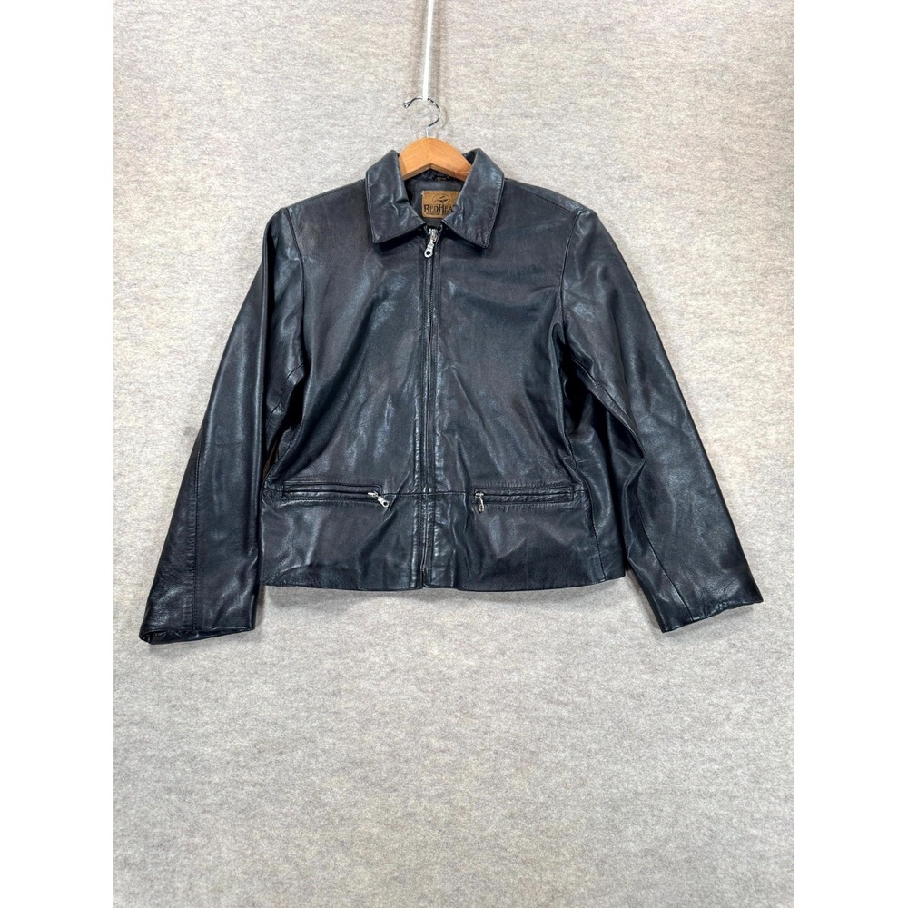 Vintage Redhead Genuine Leather Jacket Women Medium Black Full Zip Biker Outdoor